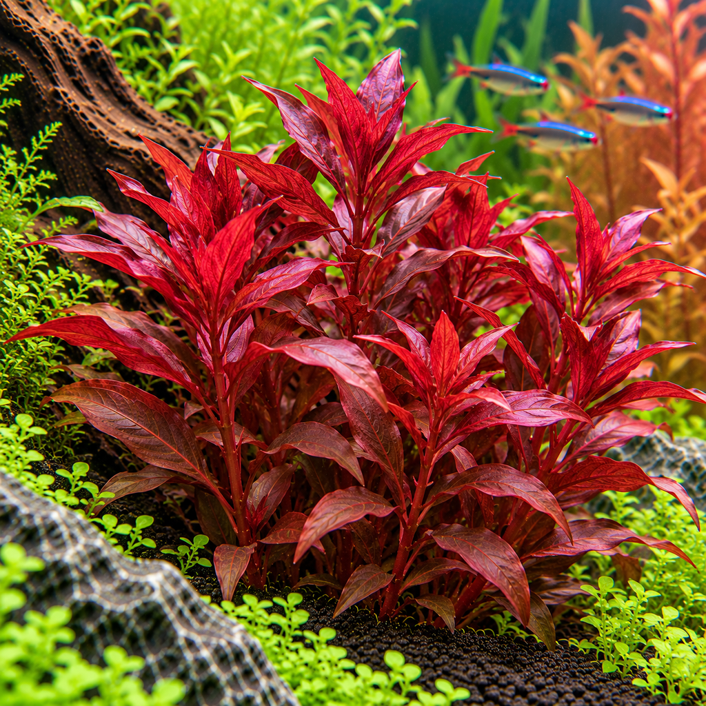 Alternanthera Cardinalis Double Rood – röd akvarieväxt