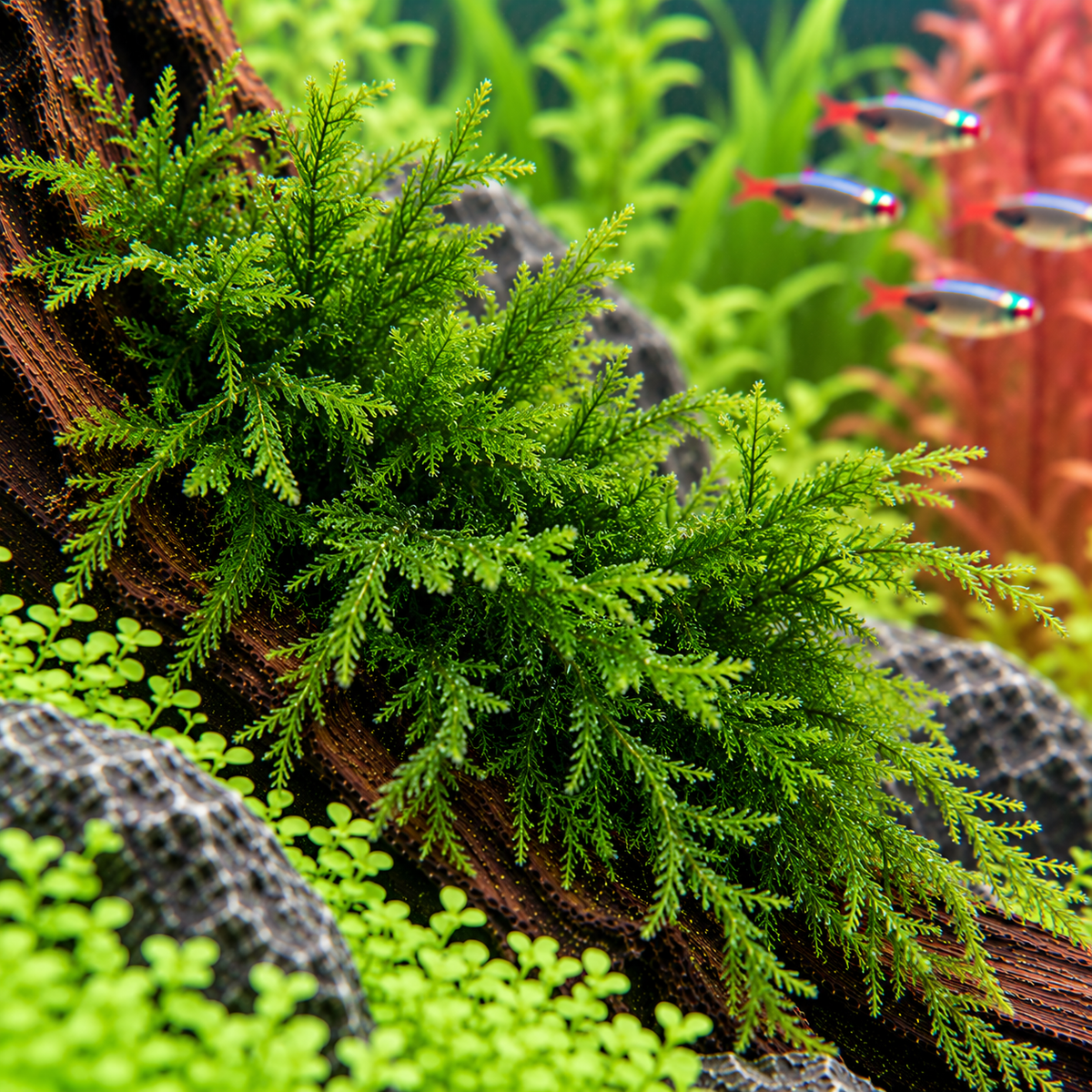 Peacock Moss – dekorativ grön akvariemossa