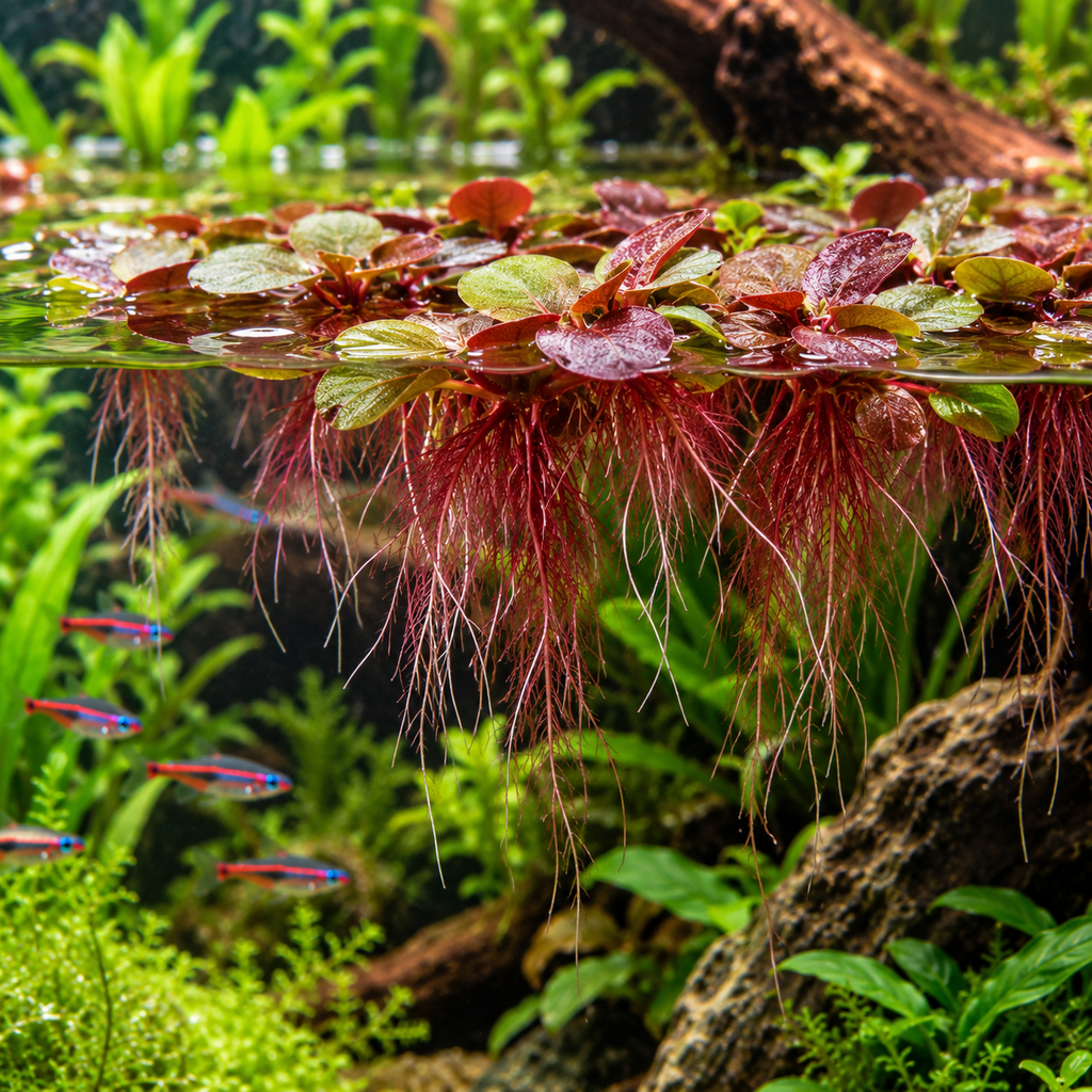 Phyllanthus fluitans – Red Root Floater för akvarium