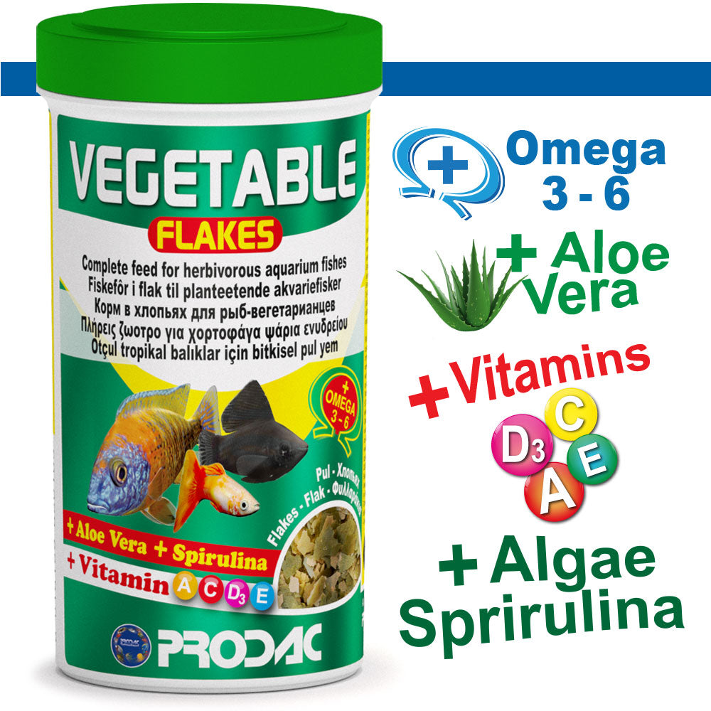 PRODAC Vegetable Flakes – Vegetabiliskt flingfoder för tropiska fiskar